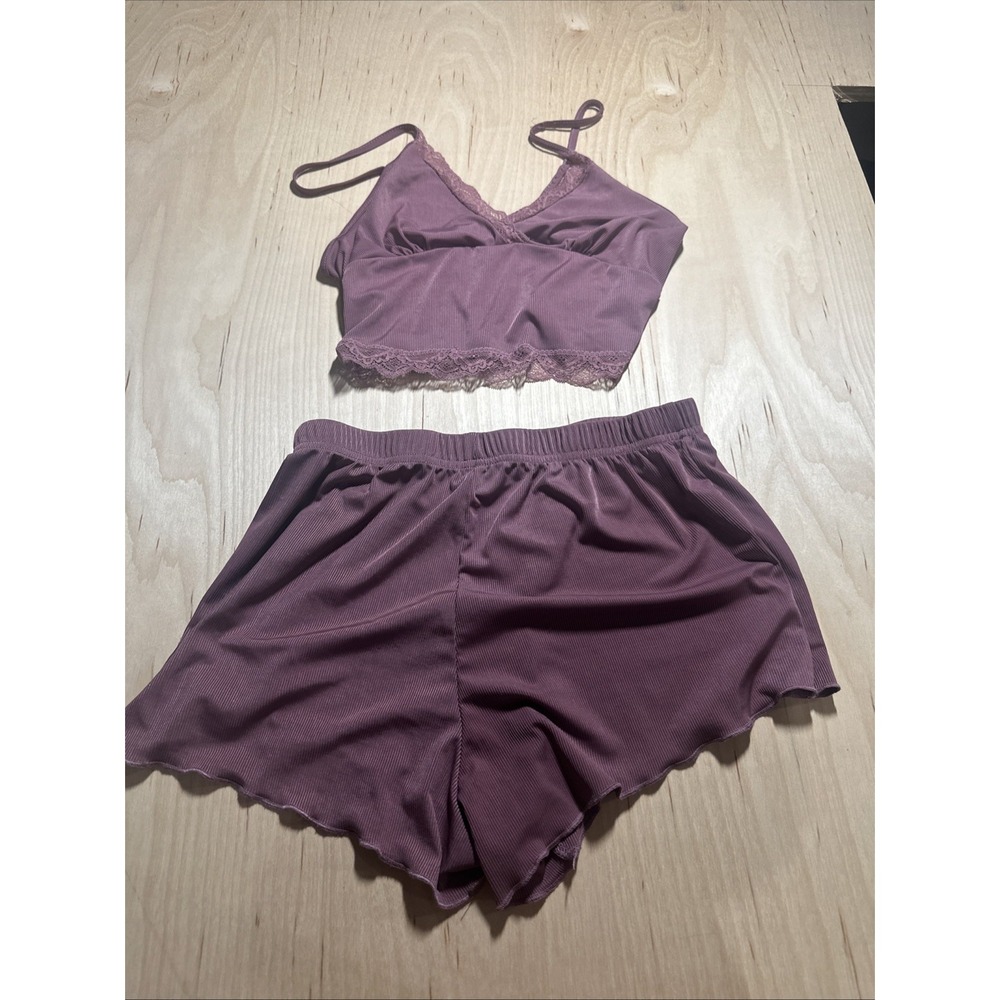 SHEIN Women's M Pajama Set Cami Lace Trim Top & Shorts Mauve Lounge Sleepwear